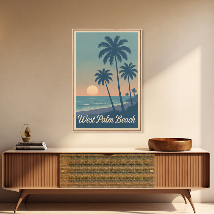 West Palm Beach Travel Poster, Framed Canvas Print, Retro Sunset Skyline Art, West Palm Beach Art Print, Fine Art Print, Travel Poster Art
