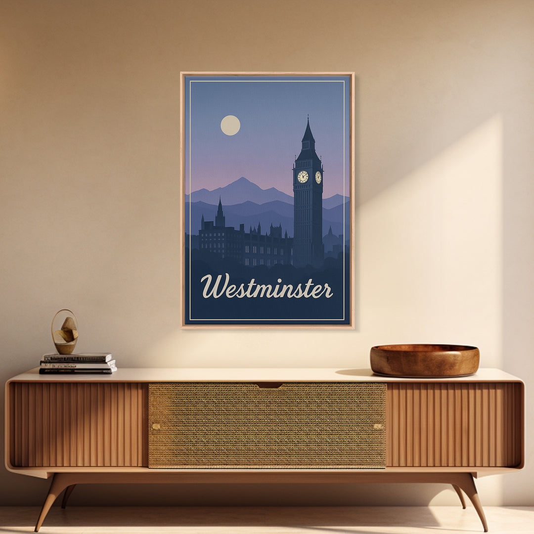 Westminster Travel Poster, Canvas Print, Mid Century City Wall Art, Westminster Travel Art, City Travel Prints, Home Office Decor