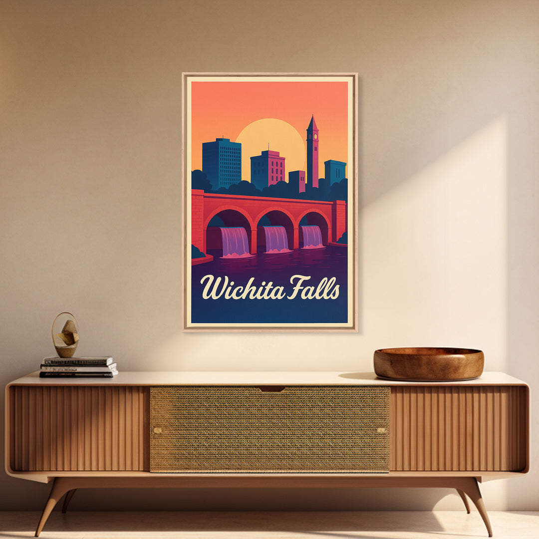 Wichita Falls Texas Travel Poster, Canvas Print, Retro Sunset Skyline Art, Wichita Falls City Art, City Art Print, Travel Poster Art