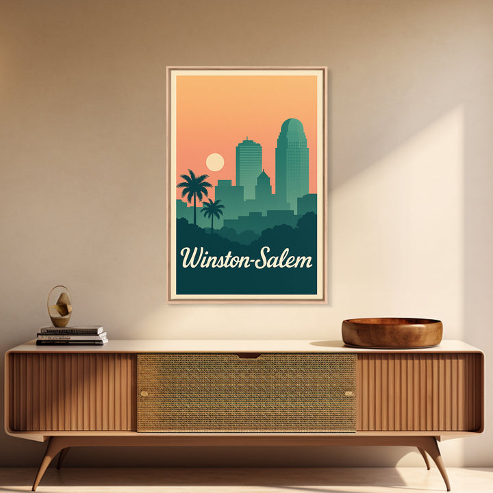 Winston Salem North Carolina Travel Poster, Canvas Print, Sunset Skyline Art, Winston Salem Wall Art, Art Print, Watercolor Skyline Art