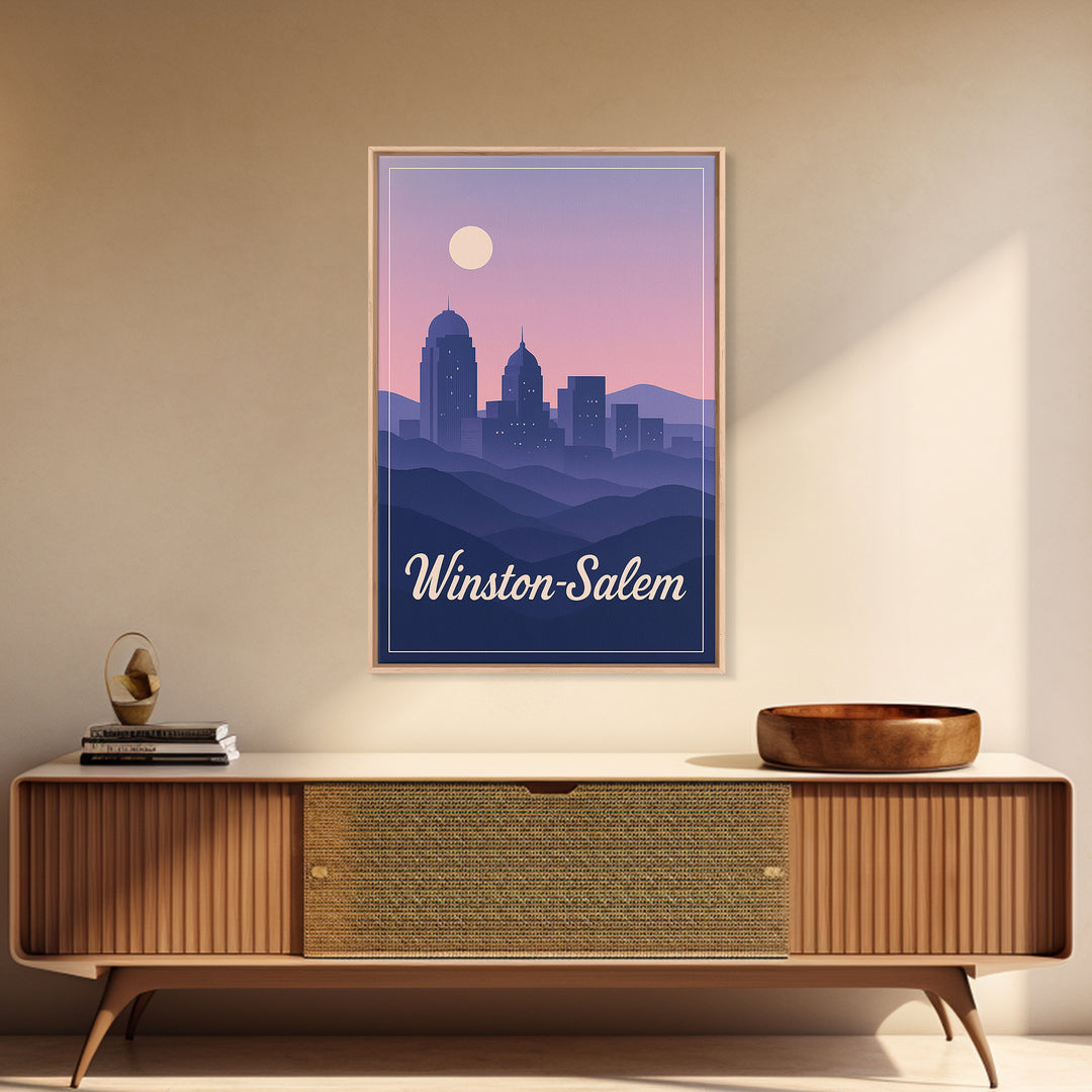 Winston Salem Travel Poster, Framed Canvas Print, Retro Sunset Skyline Art, Winston Salem Poster Print, Retro Travel Print, Fine Art Print