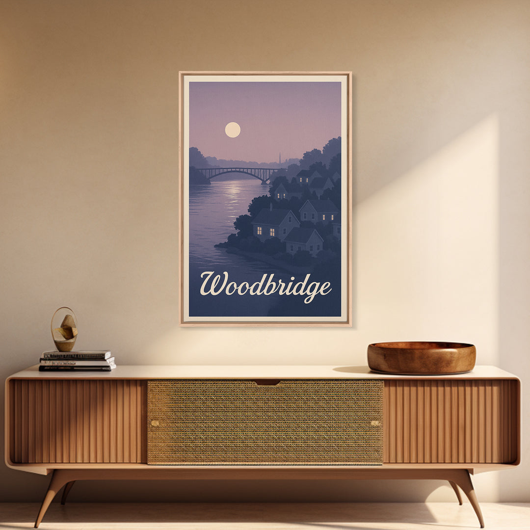 Woodbridge Travel Poster, Canvas Print, Mid Century City Wall Art, Woodbridge City Art, City Illustration, Travel Poster Art, Poster Art