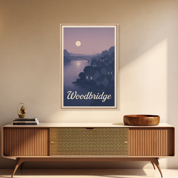 Woodbridge Travel Poster, Canvas Print, Mid Century City Wall Art, Woodbridge City Art, City Illustration, Travel Poster Art, Poster Art