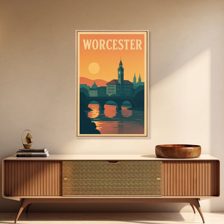Worcester Travel Poster, Canvas Print, Mid Century City Wall Art, Worcester Travel Art, Travel Poster Set, City Art Print, Fine Art Print