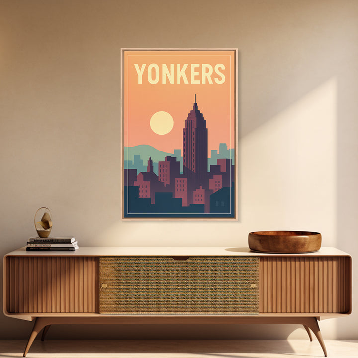 Yonkers Travel Poster, Framed Canvas Print, Mid Century City Wall Art, Yonkers Poster Print, Travel Wall Decor, Wanderlust Decor