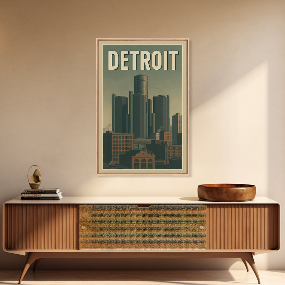 Detroit Travel Poster, Canvas Print, Retro City Wall Art, Detroit Poster Print, Mid Century Wall Art, Gift For Travelers, Travel Wall Decor