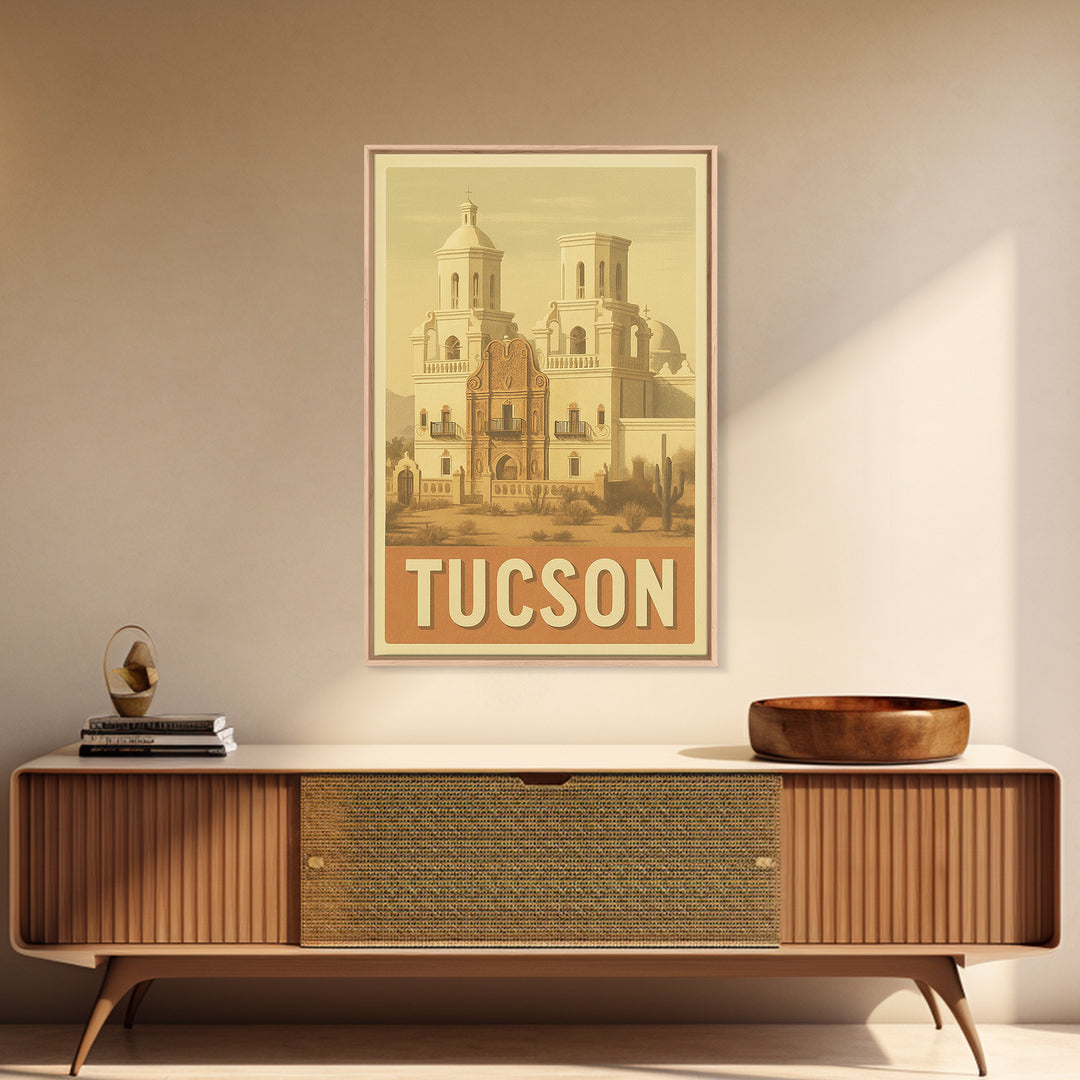 Tucson Arizona Travel Poster, Canvas Print, Vintage Theatre Style Art, Tucson Wall Art, City Illustration, Mid Century Wall Art, Travel Art
