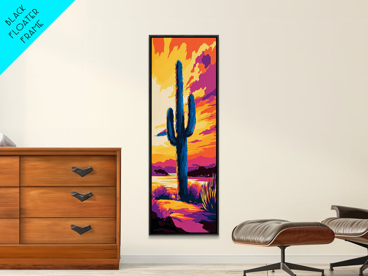 Night Sky Cactus Framed Canvas Print floral desert painting pink orange wall art moody art guest room art
