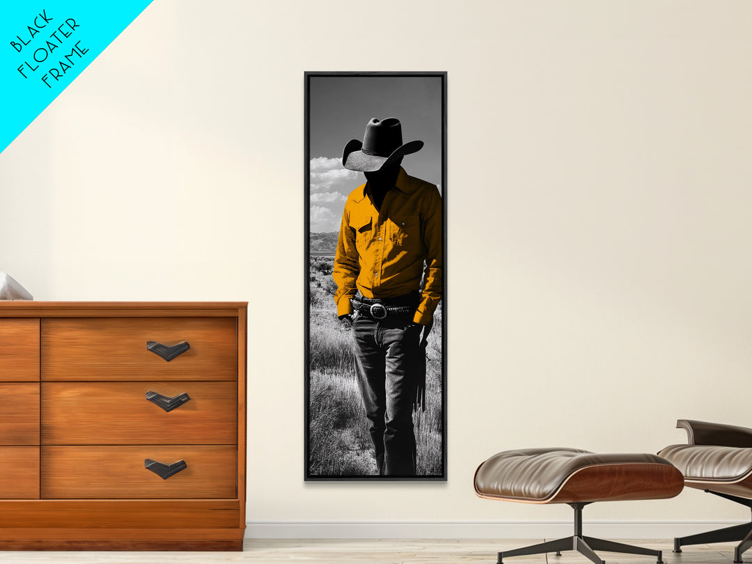 Mysterious Cowboy Silhouette Framed Canvas Print | Rustic Western Wall Art | Moody Art | Farmhouse Decor | Southwest Art | Gift Idea