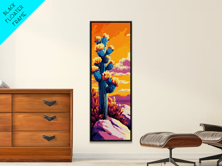 Blooming Cactus Sunset Canvas Print Southwest Wall Art Botanical Prints Vibrant Desert Painting Extra Wide Art