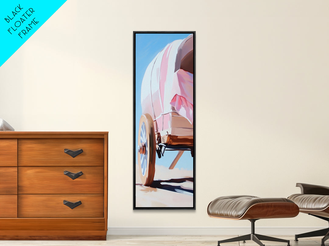 Covered Wagon Closeup Framed Canvas Print Rustic Decor Farmhouse Art Minimalist Painting Southwest Wall Art