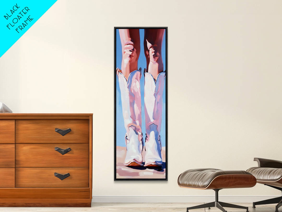 Pink Western Boots Art Framed Canvas Print, Coastal Cowgirl Wall Art, Rustic Art, Moody Art, Whimsical Art, Gift Idea for Her