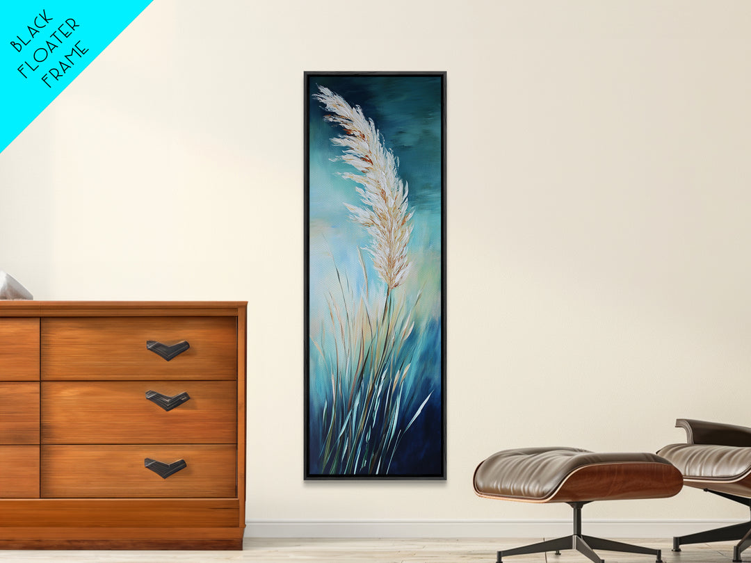 Soft Blue Pampas Grass Canvas Print botanical prints, tall narrow art, wabi sabi art, coastal decor, sage green wall art, modern farmhouse decor, extra wide art, minimalist art, bedroom art