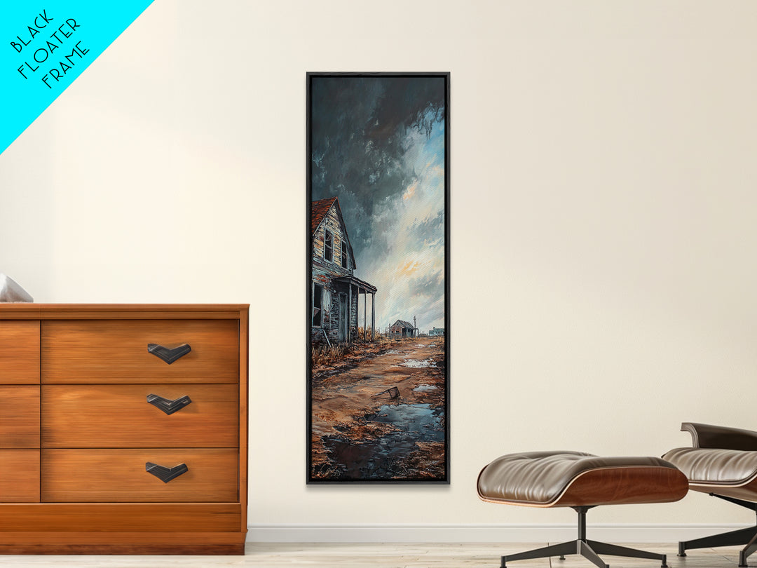 Abandoned House Stormy Sky Canvas Print Moody Art Rustic Wall Art Farmhouse Art Dark Romance Painting Wabi Sabi Art