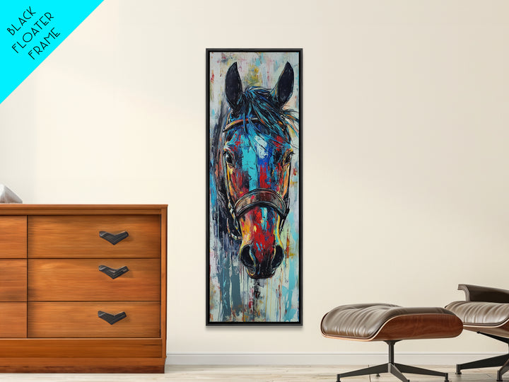 Abstract Horse Portrait Framed Canvas Print Moody Art Rustic Wall Art Southwest Wall Art Extra Tall Narrow Art