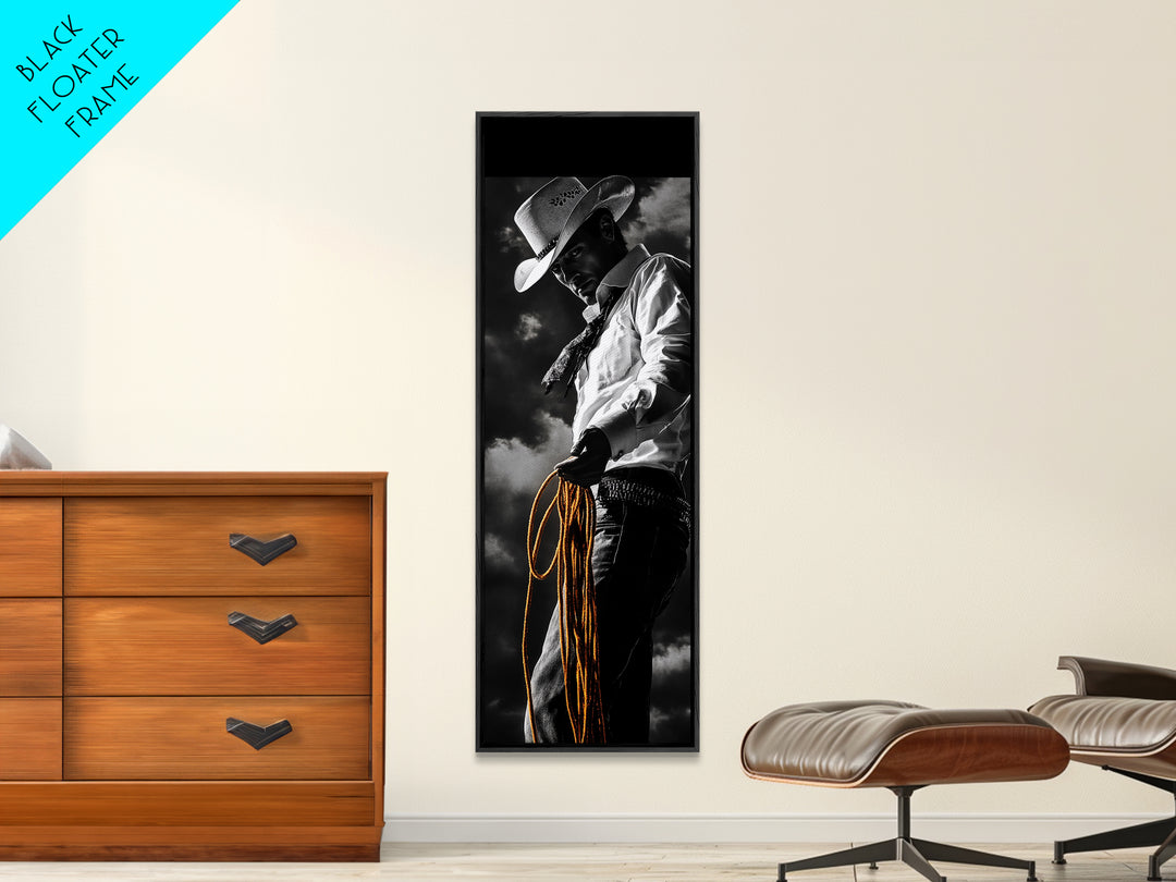 Cowboy Roping Art, Framed Canvas Print, western décor, rustic wall art, moody art, cowgirl painting, gift idea,southwest wall art