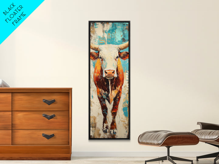 Abstract Western Bull Framed Canvas Print rustic decor farmhouse wall art southwest wall art geometric wall art gift idea for him