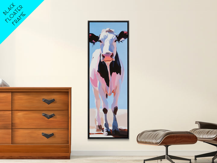 Black and White Cow Portrait Framed Canvas Print farmhouse art, rustic decor, barn landscape oil painting, living room art, boho art