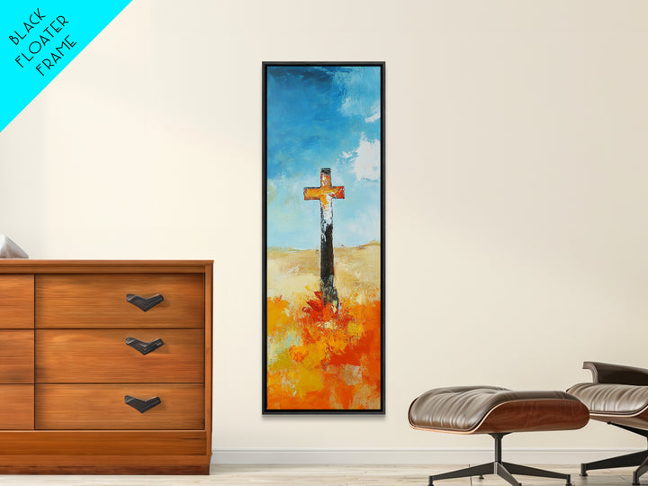 Abstract Cross Painting Framed Canvas Print rustic wall art, fruit of the spirit wall art, moody art, spiritual painting, Christian art