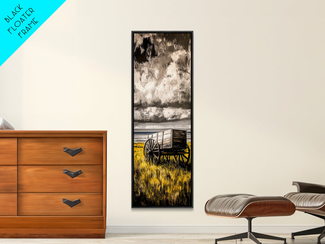 Black and White Wagon Canvas Print farmhouse art, rustic wall art, barn landscape oil painting, extra wide art, southwest wall art