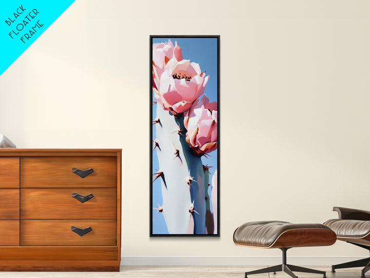 Blooming Cactus Painting Canvas Print, Southwest Wall Art, Botanical Prints, Pink Abstract Art, Desert Decor, Vertical Wall Art