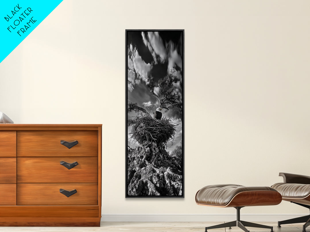 Bald Eagle Nest ,Framed Canvas Print, bird art, moody art, rustic décor, farmhouse art, gift idea, southwest wall art, landscape painting