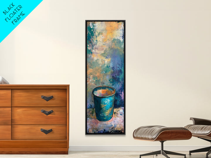Abstract Blue Cup Framed Canvas Print rustic art farmhouse art coastal cowgirl wall art teal wall art kitchen decor wabi sabi wall art