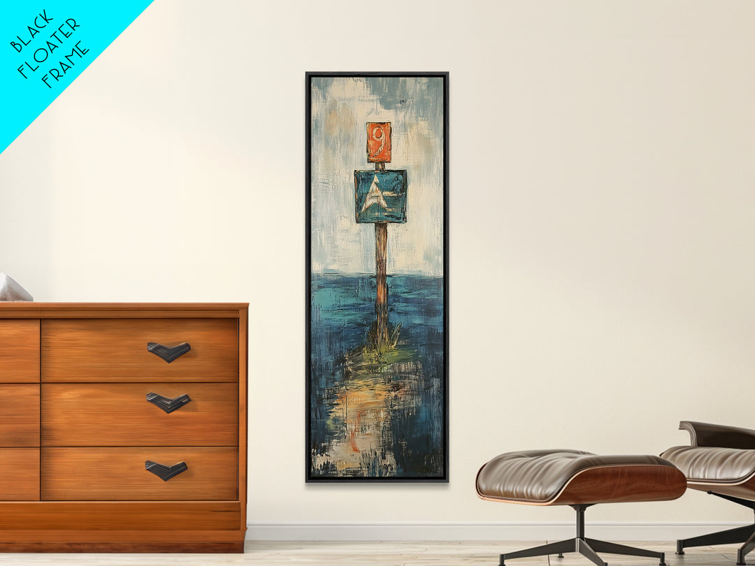 Nautical Marker Framed Canvas Print coastal decor maritime painting nautical wall art painting morro bay seascape painting rustic wall art