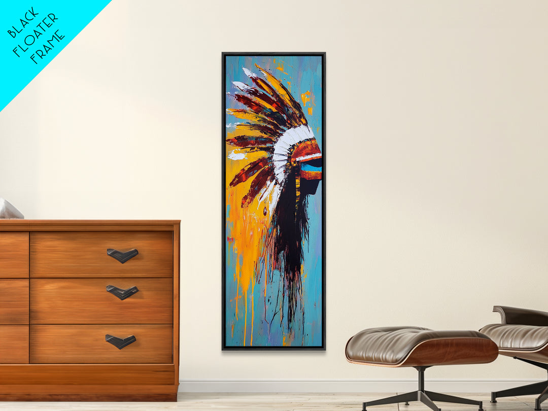 Bold Feather Headdress Canvas Print Afrocentric Wall Art Southwest Wall Art Colorful Portrait Painting Vertical Wall Art