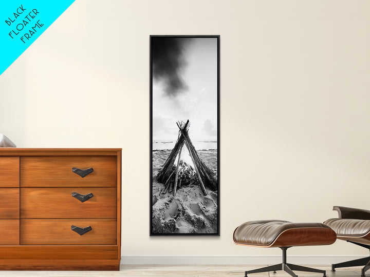 Beach Bonfire, Minimalist Art, Framed Canvas Print, nautical wall art, rustic decor, coastal painting, zen wall art, moody art, minimalist art