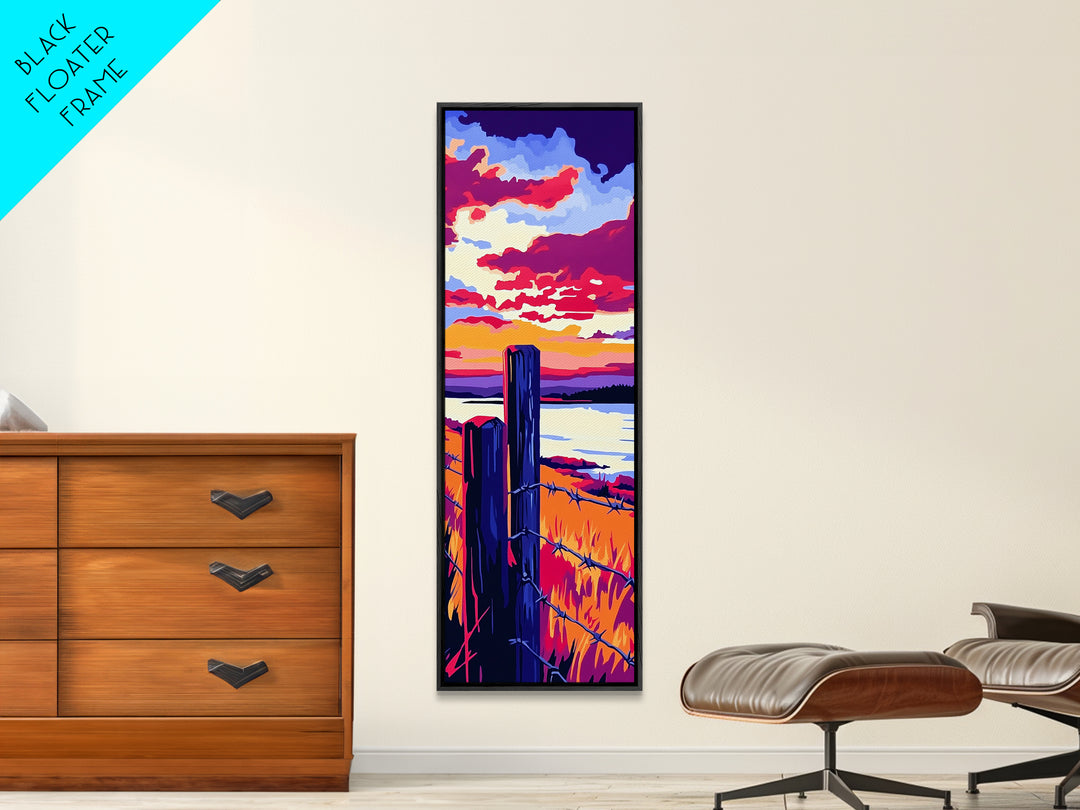 Barbed Wire Fence, Canvas Print, rustic décor, landscape painting, moody art, southwest wall art, coastal landscape art, farmhouse art, gift idea