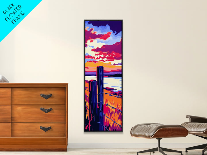 Barbed Wire Fence, Canvas Print, rustic décor, landscape painting, moody art, southwest wall art, coastal landscape art, farmhouse art, gift idea