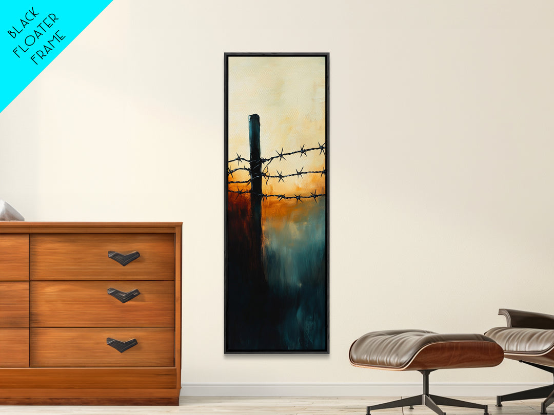 Barbed Wire watercolor, Canvas Print, rustic décor, landscape painting, moody art, southwest wall art, coastal landscape art, farmhouse art