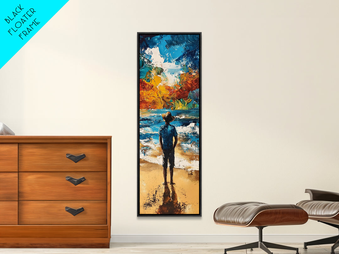 Ocean Reflection Man Framed Canvas Print landscape painting moody art coastal wall art seascape painting rustic decor guest room art