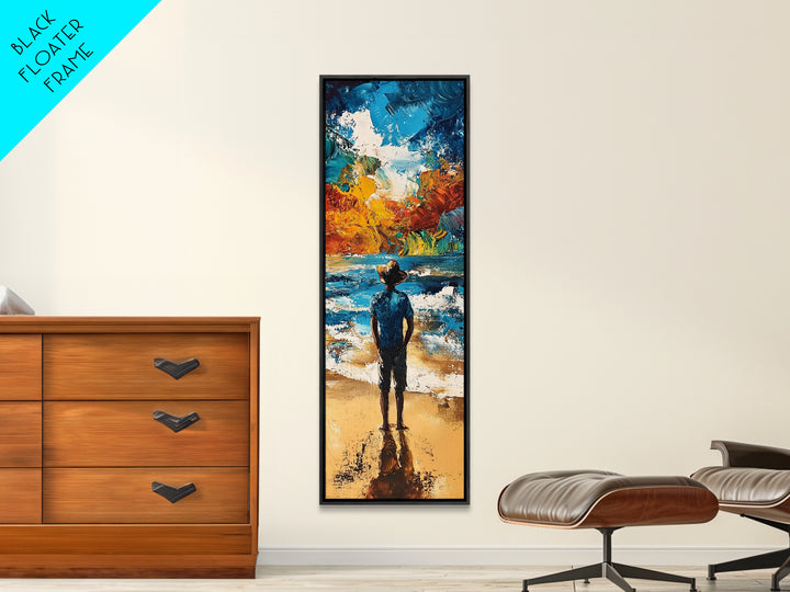 Ocean Reflection Man Framed Canvas Print landscape painting moody art coastal wall art seascape painting rustic decor guest room art