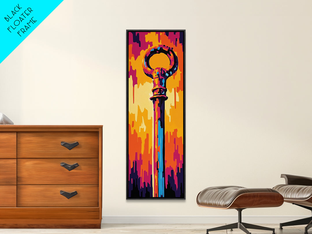 Bold Pop Art Key Painting Framed Canvas Print | Graffiti Wall Art | Blotter Art | Retro Wall Art | Colorful Modern Decor