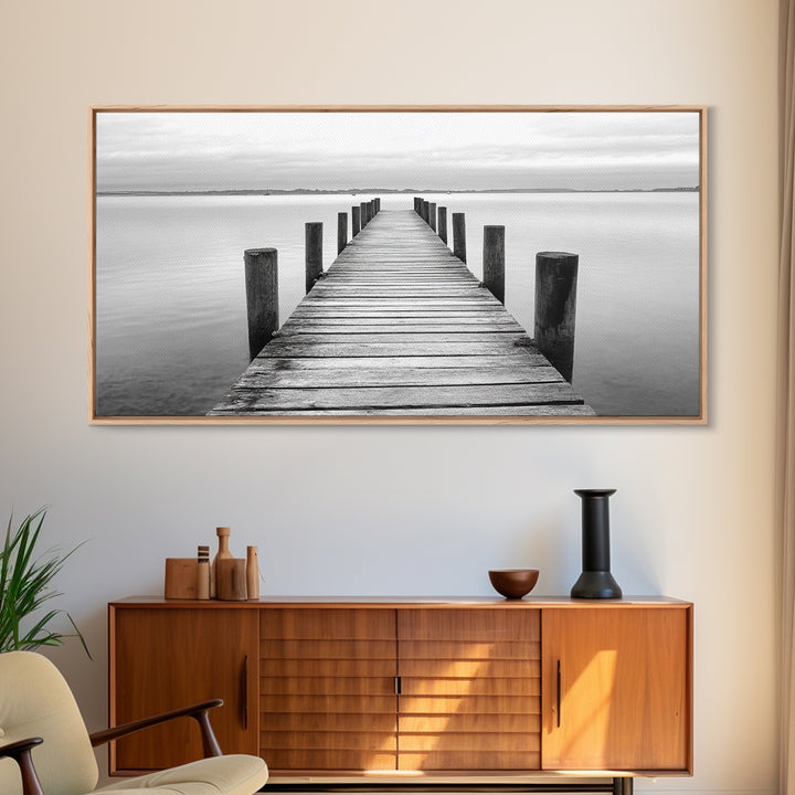 Dock, Nautical Wall Art, Extra Wide Art, Coastal Decor, Moody Art, Minimalist Art, Above Bed Wall Art, Framed Canvas Print