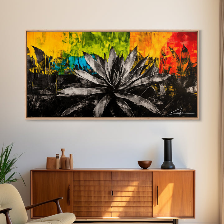Agave Plant, southwest wall art, botanical prints, desert painting, abstract painting, extra wide art, framed canvas print, boho art