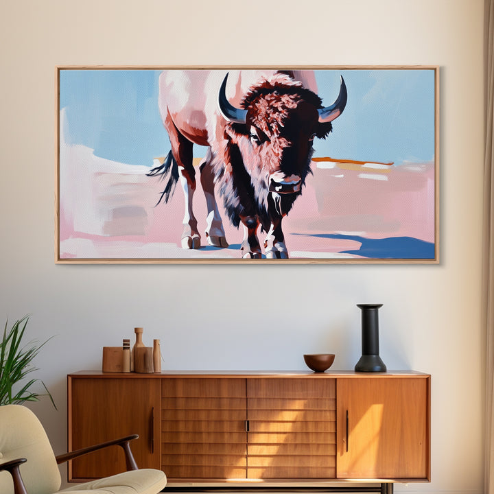 Bison, western art, rustic wall art, framed canvas print, above couch art, farmhouse art, black cowgirl painting, original painting