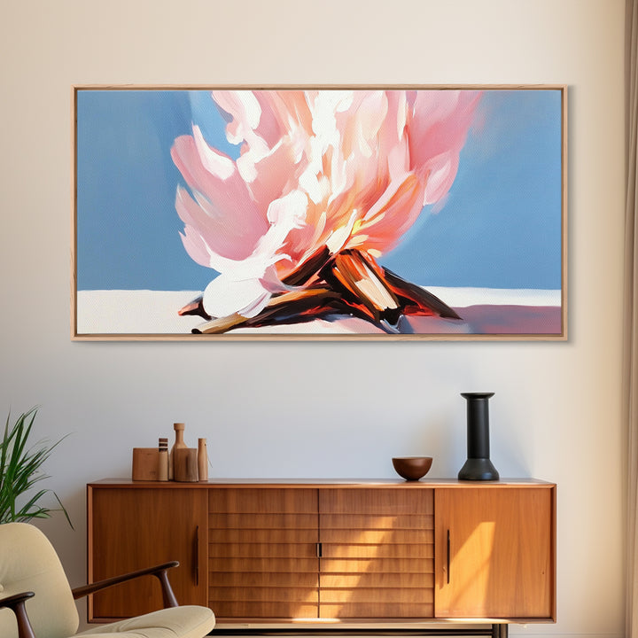 Campfire Painting, Rustic Art, Moody Art, Cozy Wall Art, Southwest Wall Art, Extra Wide Art, Framed Canvas Print, Above Couch Art, Panoramic Art