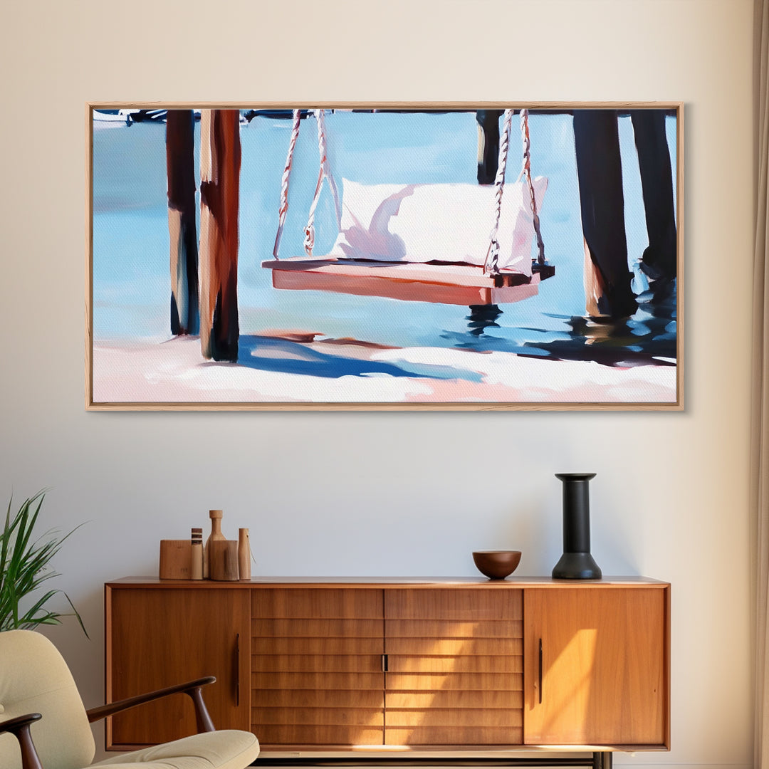 Coastal Swing Painting, Nautical Wall Art, Coastal Decor, Beach House Art, Panoramic Art, Canvas Print, Rustic Art, Guest Room Art