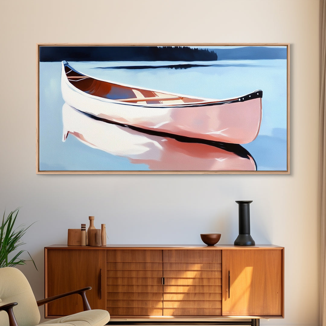 Canoe Lake, nautical wall art, rustic decor, lake Tahoe art, coastal landscape art, panoramic painting, canvas print