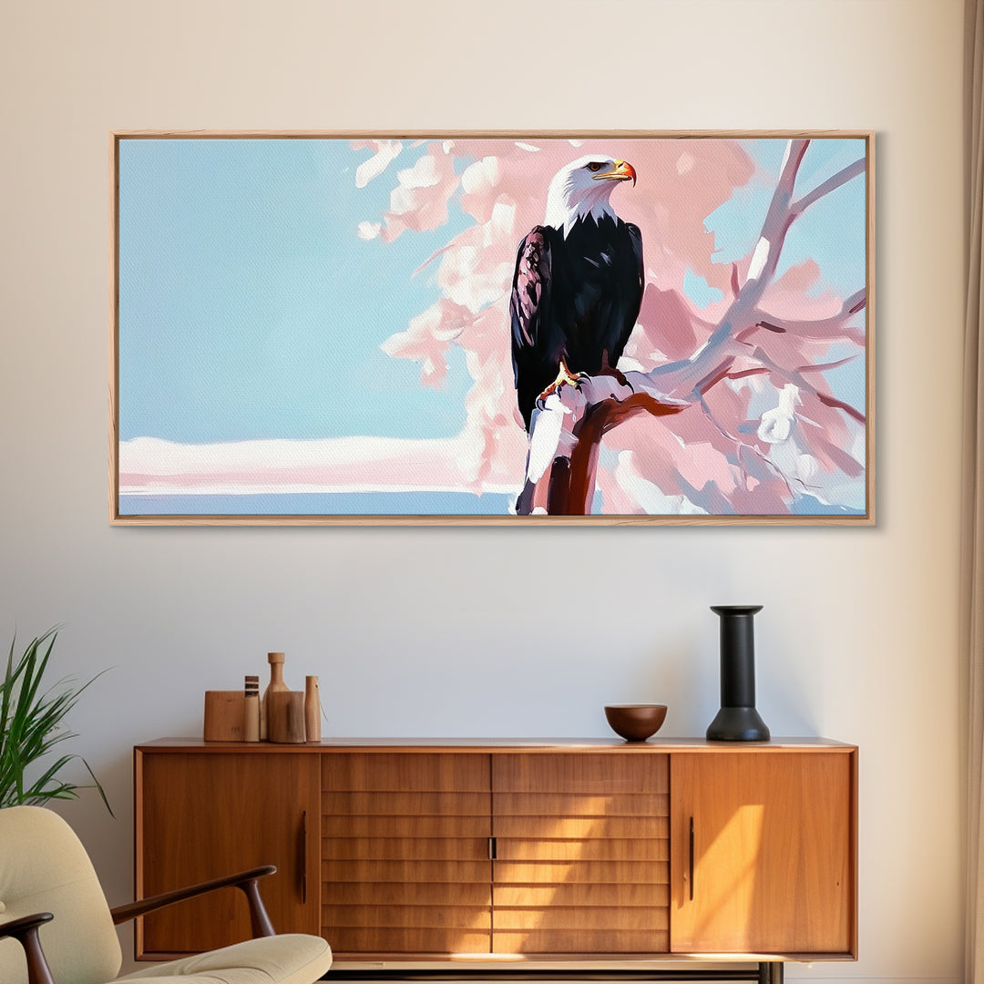 Bald Eagle, bird art, patriotic painting, wildlife painting, cherry blossom painting, vintage Christmas, canvas print