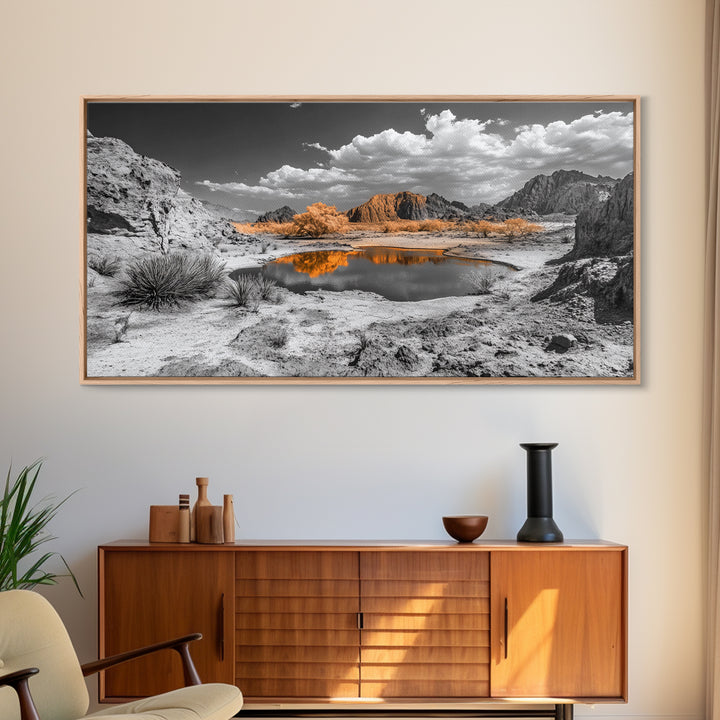 Desert Oasis Reflection Canvas Print Joshua Tree Art Southwest Wall Art Panoramic Art Above Sofa Art Gift Idea Rustic Wall Art