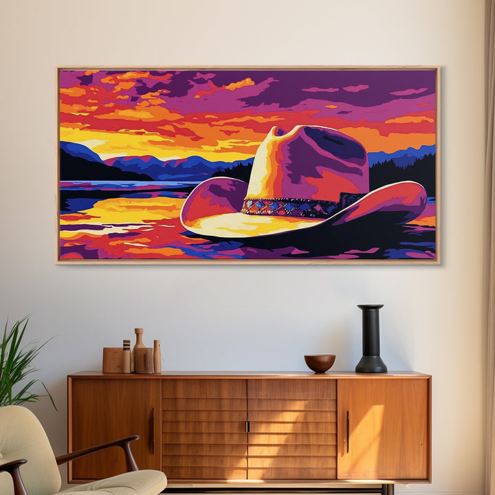 Cowboy Hat, coastal cowgirl wall art, rustic decor, landscape painting, western painting, Canvas Print, farmhouse art, southwest wall art