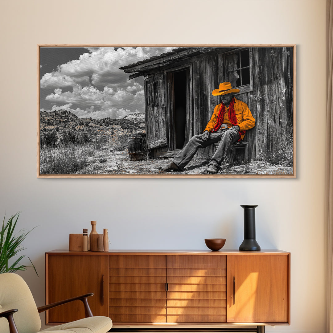 Cowboy Cabin Framed Canvas Print | Rustic Wall Art | Southwest Decor | Chicano Art | Above Couch Art | Moody Art | Western Landscape Art