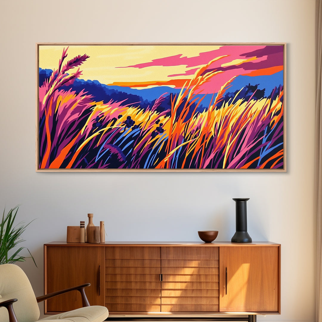 Autumn Field Landscape, fall wall art, panoramic painting, extra wide art, rustic wall art, farmhouse art, canvas print