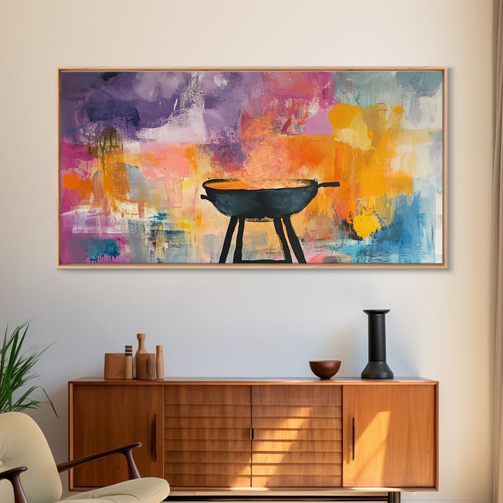 Campfire Art, Rustic Decor, Wild West Painting, Moody Wall Art, Extra Wide Art, Cozy Home Decor, Autumn Painting, Framed Canvas Print