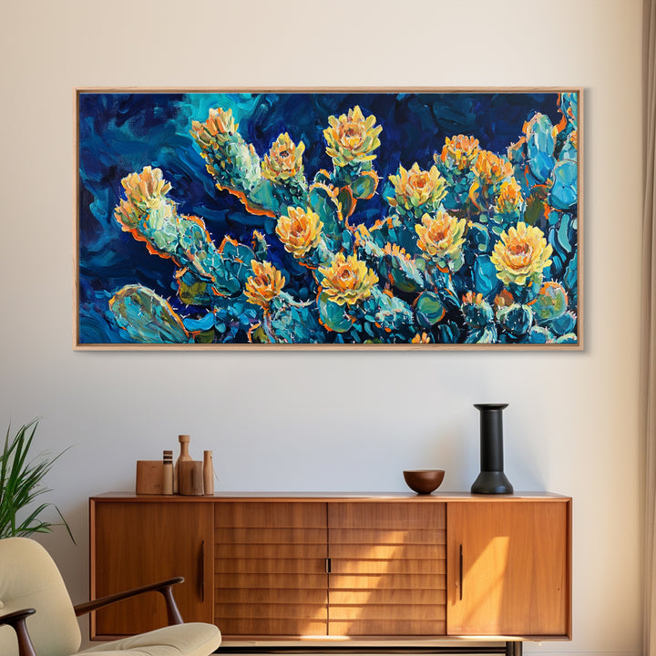 Cactus Bloom, Desert Flowers, Southwest Wall Art, Botanical Prints, Boho Art, Extra Wide Art, Bright Home Decor, Framed Canvas Print