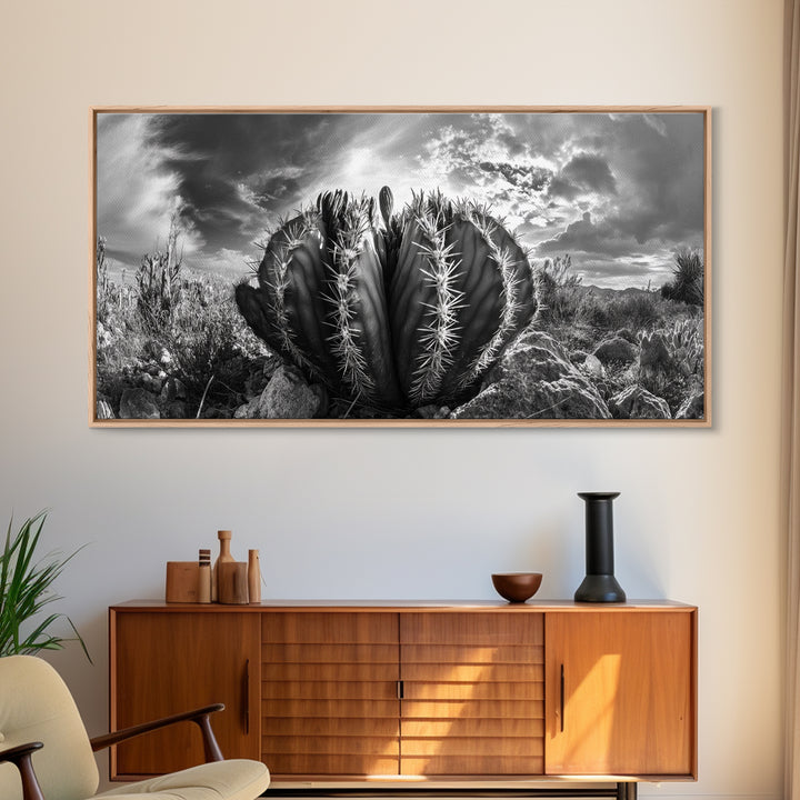 Desert Cactus, southwest wall art, Joshua tree art, rustic art, landscape painting, desert decor, panoramic art, Canvas Print